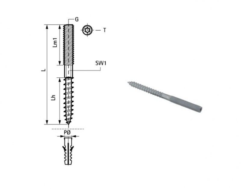 Fischer Hanger Bolt STST M10 L.180mm TX25 Galvanised Steel - View #10